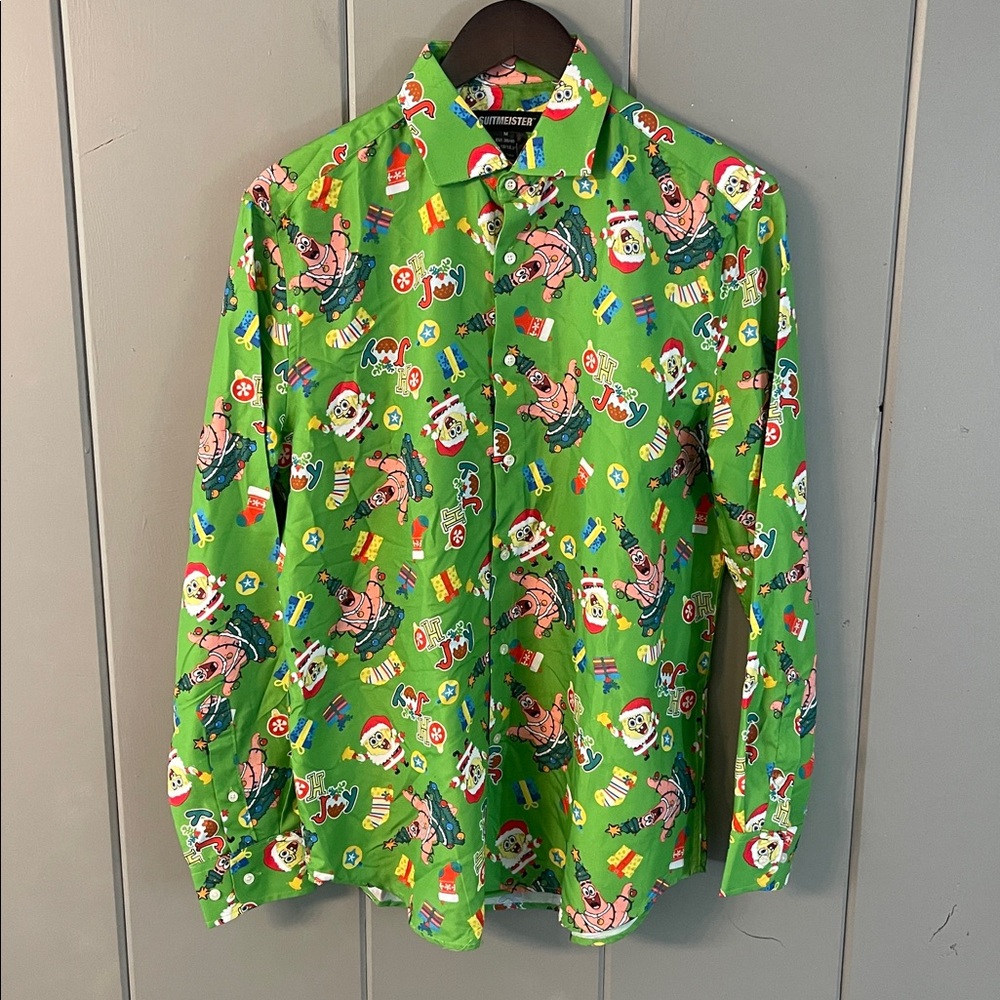 NWT Suitmeister Sponge Bob Christmas Collar L/S Shirt Mens Medium US 15/15.5”